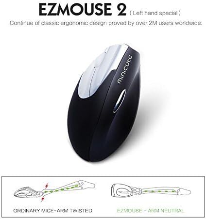 TiangTech Left Handed Wireless Ergonomic Mouse 2.4G with 4 Buttons and Switchable DPI (800/1200/1600DPI) - Ezmouse 2 High Precision Vertical Mouse, Designed for Wrist Free Pain (Left-Handed Version)