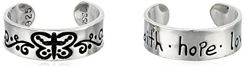 Bob Siemon Sterling Silver Faith, Hope, Love and Butterfly Toe Ring Set of 2