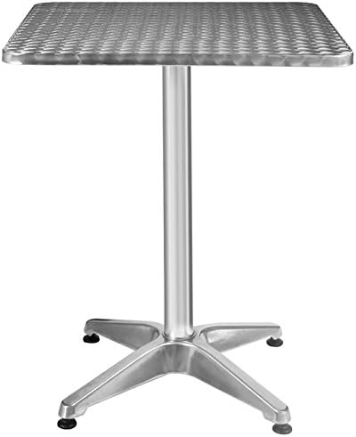 Square Table Aluminum Stainless Steel Solid Construction Patio Garden Outdoor Indoor Use Pub Bar Restaurant Kitchen Furniture Adjustable Height
