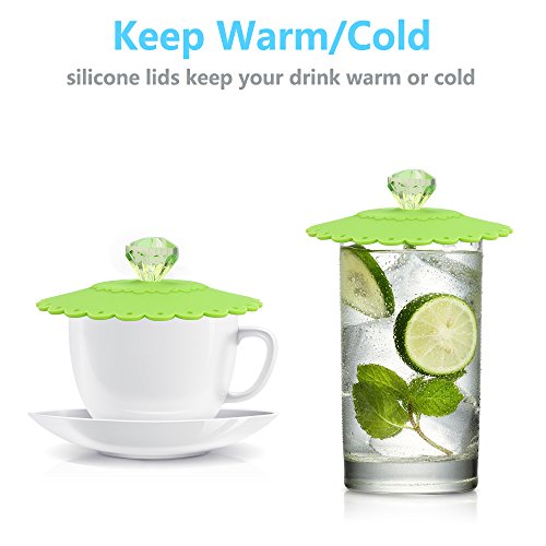Food Grade Silicone Cup Lids, IPHOX Creative Diamond Mug Cover [Set of 6] Anti-dust, Airtight Seal, Silicone Drink Cup Lids, Hot Cup Lids (Lace) - Thumbnail 3