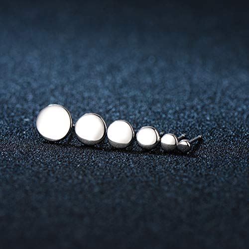 White Gold Plated Sterling Silver Dot Stud Earrings 3mm-8mm Options, Flat Round Disc Studs Hypoallergenic Jewelry (3mm) - Thumbnail 3