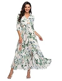Vestido de verano con estampado floral, para mujer, con botones, largo, floral, bohemio, playa, fiesta, vestidos