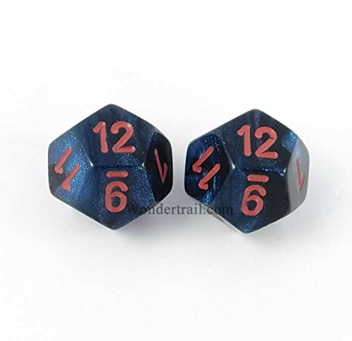 WCXPG1258E2 Black Starlight With Red Numbers D12 Aprox 16mm (5/8in) Pack of 2 Dice Chessex
