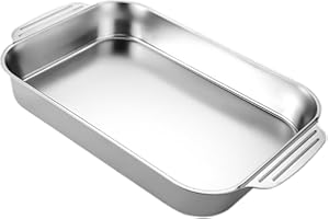 Hoement Stainless Steel Baking Pan 16.06-Inch Rectangular Roasting Tray Oven Bakeware for Grilled Fish Vegetables with Nonsti