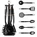 Silicone Cooking Kitchen Utensils Set, IEKA 6pcs Nylon Cooking Tool BPA Free Non Toxic Silicone Turner Tongs Spatula Spoon Kitchen Gadgets Utensil Set for Nonstick Cookware (Black)
