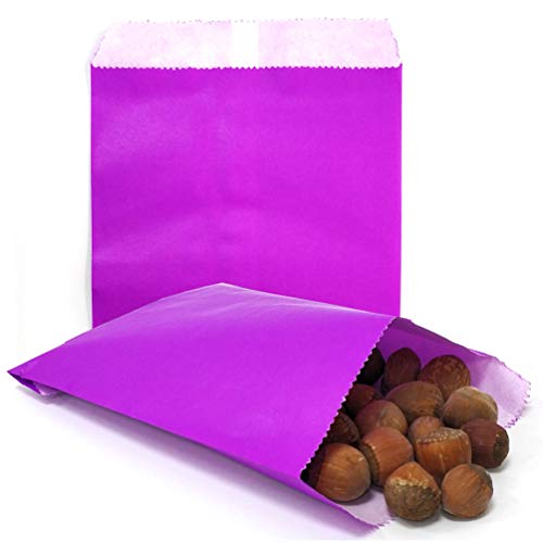 AZOWA 100 CT Small Paper Treat Sacks Purple 5 x 7 Inches Candy Buffet Bags for Party