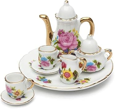 Kewholesale 8pcs Porcelain Vintage Tea Sets Teapot Coffee Retro Floral Cups Doll House Decor Toy