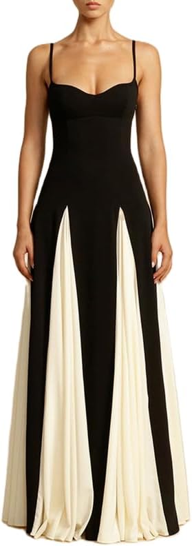 Amazon.com: Adoeren Women Elegant Colorblock Maxi Dress Black