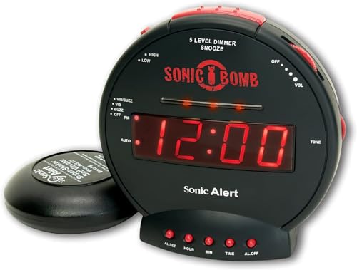 Sonic Bomb Dual Extra Loud Alarm Clock with Bed Shaker, Black |