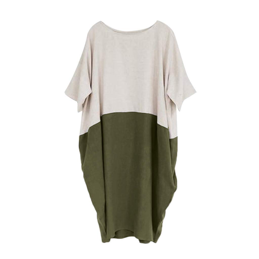 POTO Women Dresses, Loose Color Stitching Casual Dresses with Pockets Cotton Linen Tunic Dress Party Dress Beach Dress