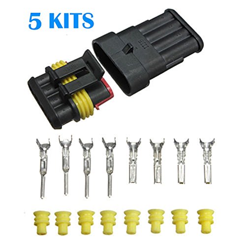 PODOY 5 Sets 4 Pin Waterproof Electrical Wire Connector Plug (5 Kits)