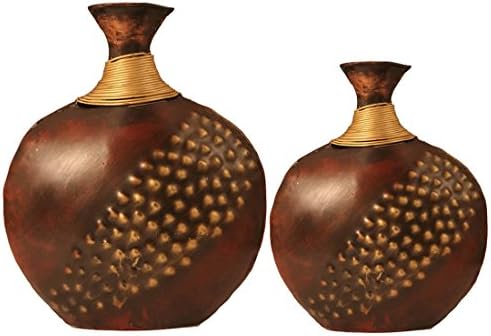 CraftedIndia Antique Metal Flower Pot Decor Showpiece (26 cm x 10 cm x 35 cm, Set of 2, Multicolour)