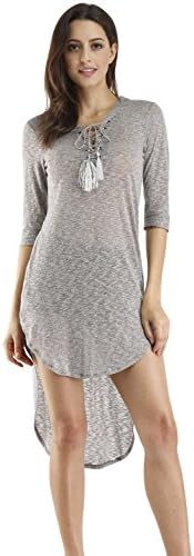 Amzmem Womens Sexy Strap V Neck Casual Hem Party Club Dress Gray S