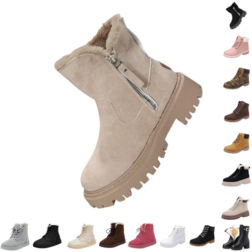 Womens Snow Boots Winter Boots for Women UK Wide Fit, Waterproof Ankle Snow Booties with Non-Slip Ice Traction, Thermal Faux Fur Lining & Side Zipper Ladies Ankle Size 6