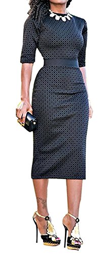 WorkTd Women's Geometric Print Wear to Work Cocktail Midi Bodycon Dress S