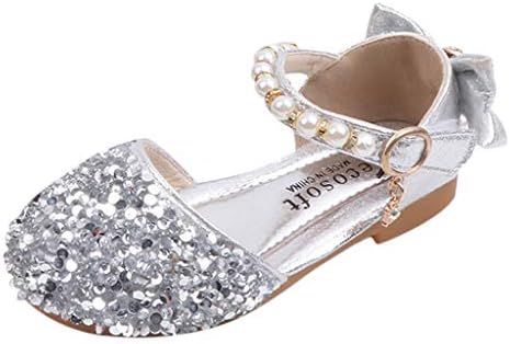 Toddler Girls Sparkle Glitter Party Dress Shoes Low Heel Pearl Crystal Bowknot Mary Janes Shoes Infant Princess Shoes Wedding Shoes Dancing Ballroom Latin Shoes