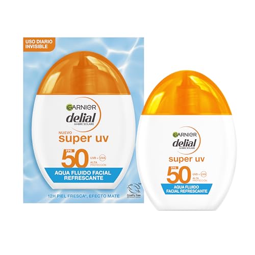 Delial Super UV Aqua Fluido Facial Refrescante con Color con [Ácido Hialurónico] Muy Alta Protección FPS 50+. 12H piel Fresca y Efecto Mate. Textura muy fresca y acuosa. 40 ML