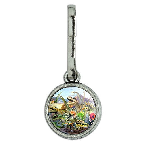 Dinosaurs Jurassic Dinosaurious Stampede Antiqued Charm Clothes Purse Suitcase Backpack Zipper Pull Aid
