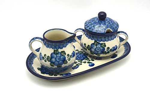 Click Here to See More Images Polish Pottery Cream & Sugar Set - Blue Poppy