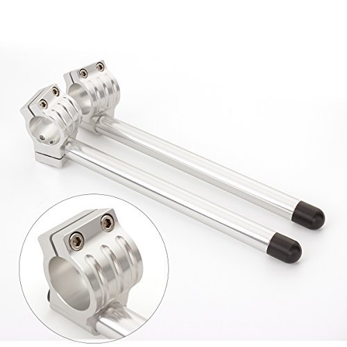 Rzmmotor 54mm 7/8" Motorcycle Aluminum CNC Regular Fork Tube Clip On Handlebar Replaceable Fit for Universal Bike Cafe Racer Silver