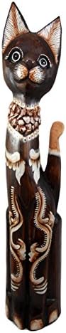 Balikraft Hand Made Wood Artisans "Kucing Naga" Large Adorable Abstract Dragon Tattoo Feline Cat Decorative Figurine 23.25"H