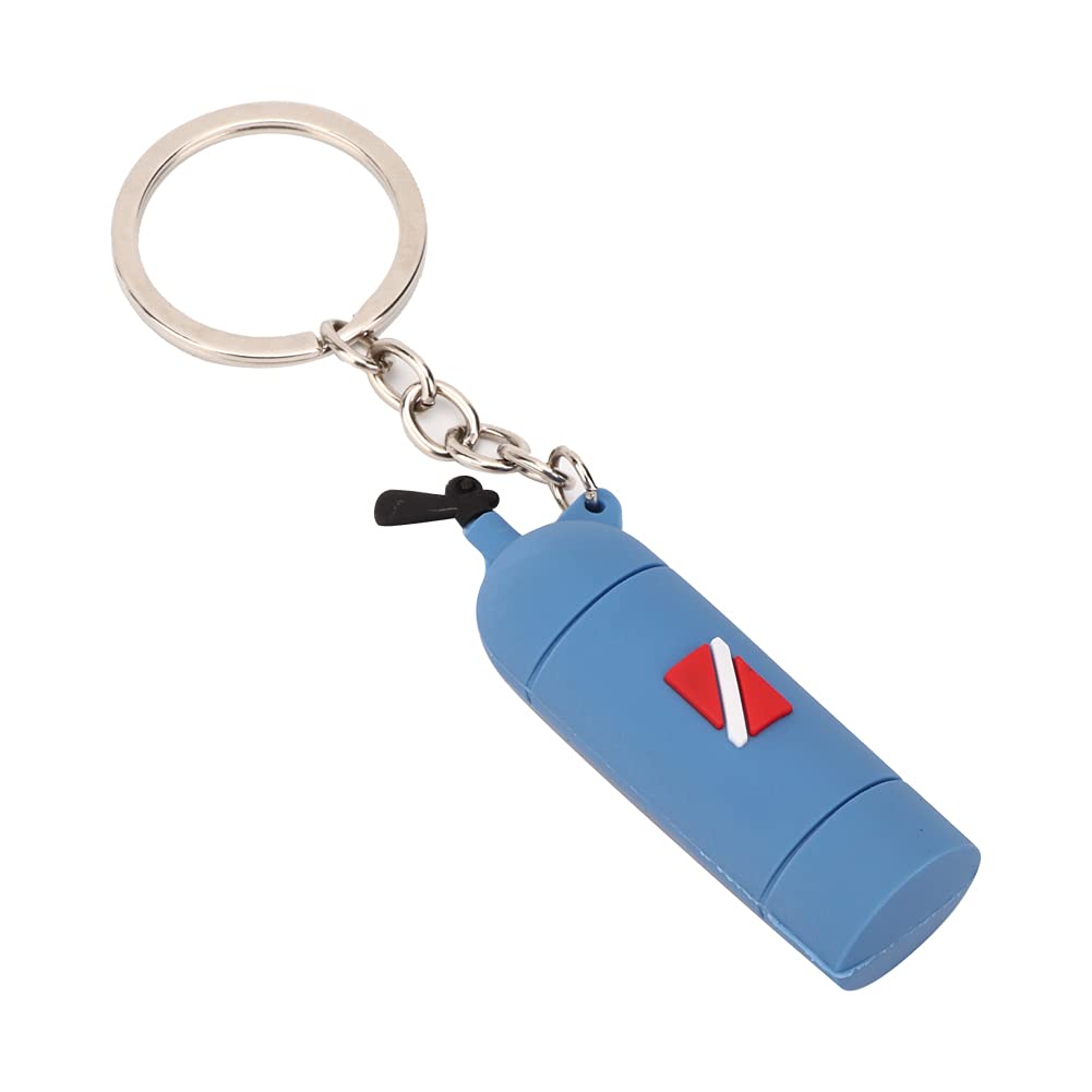 Mini Diving Theme Keyring, Air Cylinder Shape, PVC Scuba Diving Tank Keychain (Blue)