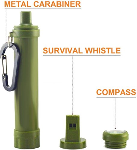 Portable Water Filter Personal Purifier Straw Filtration for Survival Emergency Camping Hiking Backpacking Preparedness Outdoors Purification at 0.01 Micron Filters Up to 400 Gallons