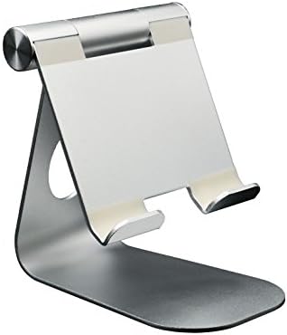 Adjustable Desktop Tablet Stand, Multi-Angle Aluminum Charging Dock Holder for iPad Air 2 3 4 Pro mini, kindle, Samsung Tab, iPhone 6s /7 Plus, Samsung S8 Plus, E-readers (Up to 12.5 inch) (Sliver)