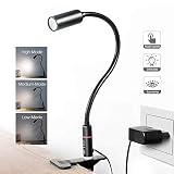 Clip on Lamp Reading Light LED Desk Clamp Lamp (AC Adapter Included) 3 Brightness Book Night Light, 360&deg;Flexible Neck Touch Control Eye-Care Perfect for Desk Computer and Bed Headboard Plug in