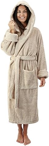 Comfy Robes Women's Deluxe 20 oz. Turkish Cotton Hooded Bathrobe, S/M Beige