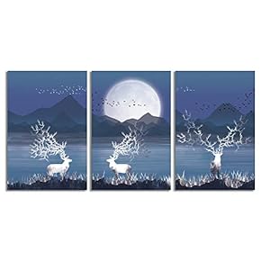 Canvas Wall Art Abstract Deer in Forest Painting Artwork for Home Prints Framed - 16"x24" x 3 Panels
