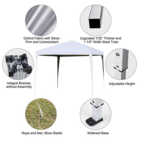 charaHOME 10 x 10 Canopy Tent Pop Up Portable Shade Instant Heavy Duty Outdoor Gazebo Blue with 4 Removable Sidewalls for Outdoor Party Wedding Commercial Activity Pavilion BBQ Beach Car Shelter - Thumbnail 5