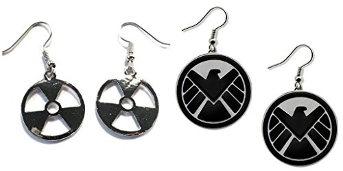 Hulk Gamma Logo and Agents of Shield Logo Dangle Earrings w/Gift Box