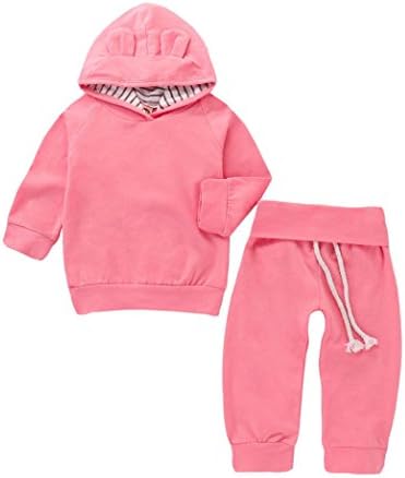 GoodLock Baby Boys Girls Fashion Clothes Set Newborn Solid Hoodie Cartoon Ears Tops+ Pants Outfits 2Pcs