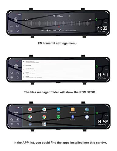 Quad Core Car DVR Camera,12 inch 4G Android 8.1, GPS Navigation Dual Lens Rearview Mirror Dashcam, Bluetooth FM Transmitter, Digital Video Recorder - Thumbnail 7
