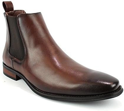 Men's Ankle Dress Boots Slip On Almond Round Toe Leather Chelsea Luciano D-510