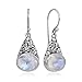 925 Sterling Silver Filigree Moonstone Gemstone Oval Shaped Dangle Hook Earrings 1.3