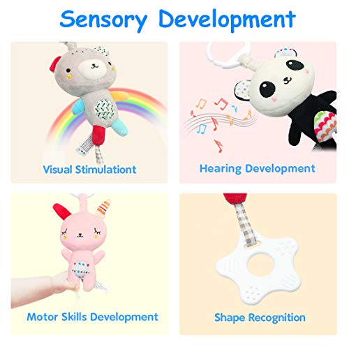 EASICUTI Baby Soft Plush Rattle Teether Set, Infant Stroller Car Seat Musical Hanging Rattles Teethers Toys, Early Development Handbells Baby Toys, Sensory Gift for 3, 6, 9, 12 Month Newborn-3 PCS