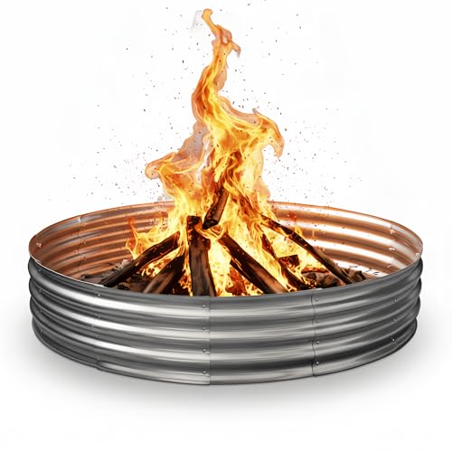 Eclaron 60 Inch Galvanized Steel Fire Pit Ring, 12 Inch Raised Heavy Duty Wood…