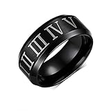 Time Pawnshop Classic Black Titanium Steel Unique Roman Numerals Men Ring Size 8 US