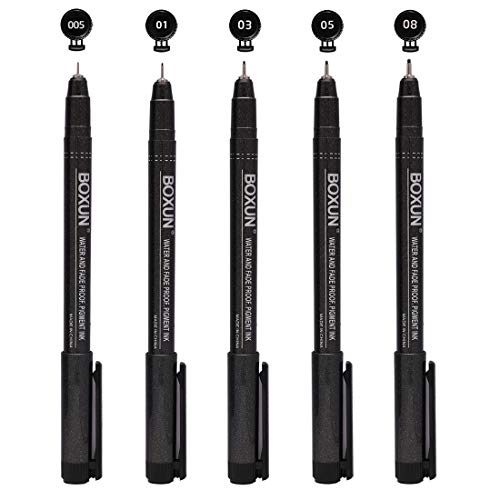 Black Illustration Pens - Set of 5, Archival Ink Drawing Pen for Sketching, Outline, Manga