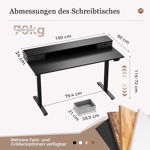 Höhenverstellbarer Schreibtisch mit 2 Schubladen