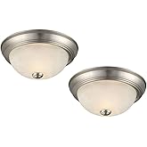 Design House Ceiling Light, Flush Mount, Dimmable, Uses (2) 60W Bulbs, Satin Nickel, 11.25 in D x 4.75 in H, 2-Pack Includes 