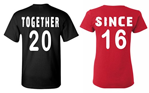 Shop4Ever Couples Matching Shirts Together Since 2016 T-Shirt - Men Medium Black// Women Medium Red