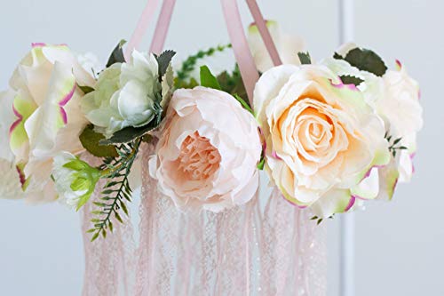 Floral Crib Mobile Baby Chandelier Flower Dreamcatcher Baby Girl Ivory Mobile for Crib Bohemian Nursery Decor Diam 14 inch(35 cm) Baby Shower Gift - Thumbnail 2