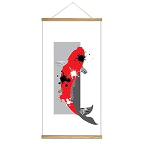 Hanging Poster with Wood Frames Abstract Pet Fish Theme Home Wall Canvas Prints Ready to Hang - 18"x36"
