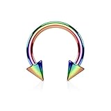 12G, 10G Titanium IP over 316L Surgical Steel Horseshoe Barbells with Spiked Ends- Sold Individually (10G Rainbow)