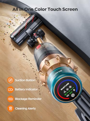 Cordless Vacuum Cleaner, 55KPA 650W 70Mins Stick Vacuum Cleaners for Home with Motorized Bed Brush, Flexible Hose, LED Touchscreen, Auto Mode, Self-Standing & Wall Mount, for Pet Hair Carpet Floor