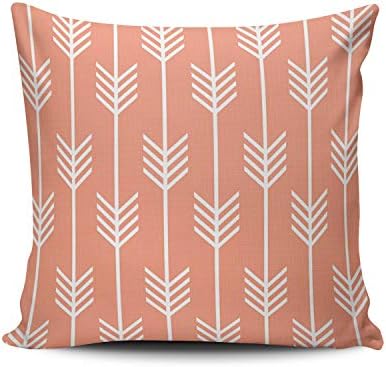 ONGING Decorative Throw Pillow Case Coral and White Modern Arrow Fletching Pattern Peach Pillowcase Cushion Cover One Side Design Printed Square Size 20x20 inch