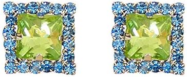 Sports Novelties Square Shaped Bling Earrings, Blue/Lime Green